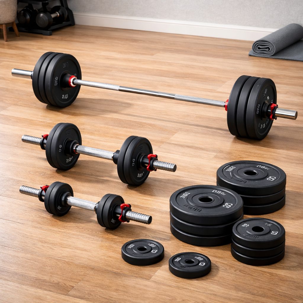 Gewichtsschijven als symbool voor het vergelijken van fitnessapparatuur